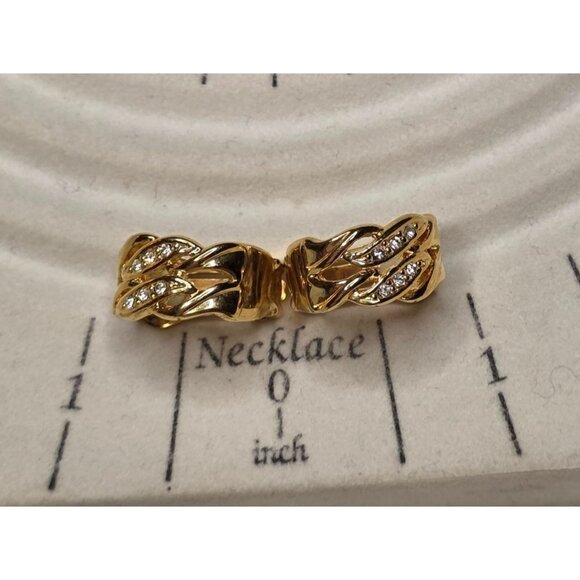 Gold-Tone Clip-On Earrings With Rhinestone Accents‎ & Woven Design - Picture 4 of 4